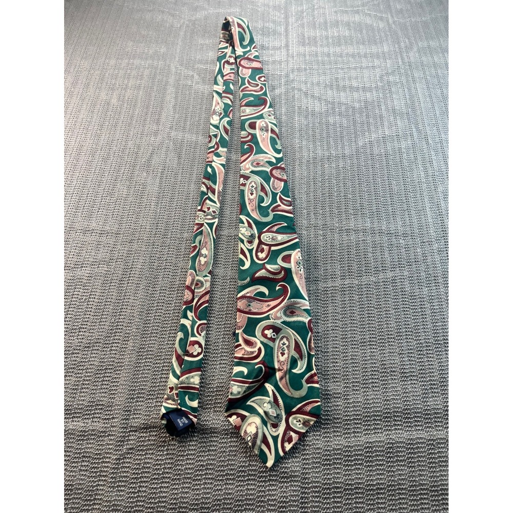 Polo Ralph Lauren Mens Silk Paisley Tie Green Burgundy Hand Made USA